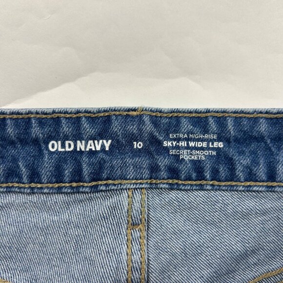 Old Navy Billie Blue Denim Sky Hi Braid Trim Wide Leg Jeans 10 - Picture 3 of 6